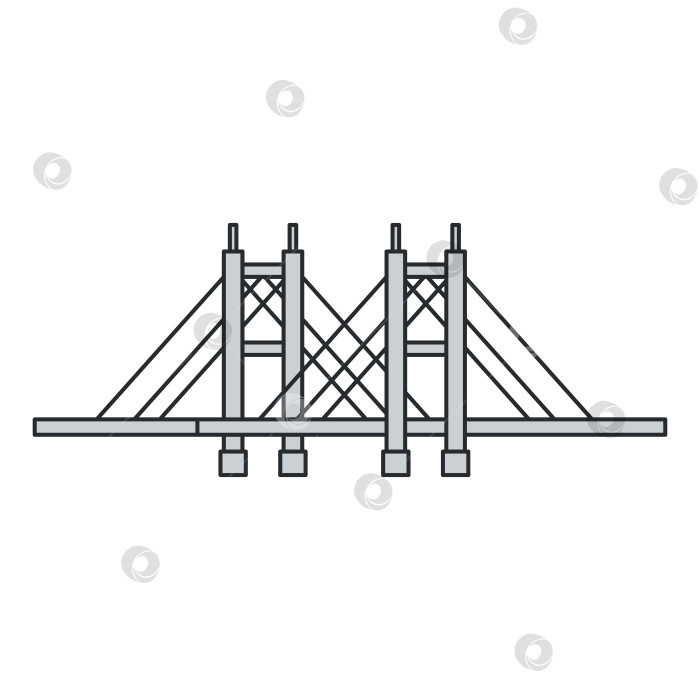 Скачать Современный вантовый мост с пилонами и подвесными тросами. Иллюстрация. Объект, выделенный на белом фоне. фотосток Ozero