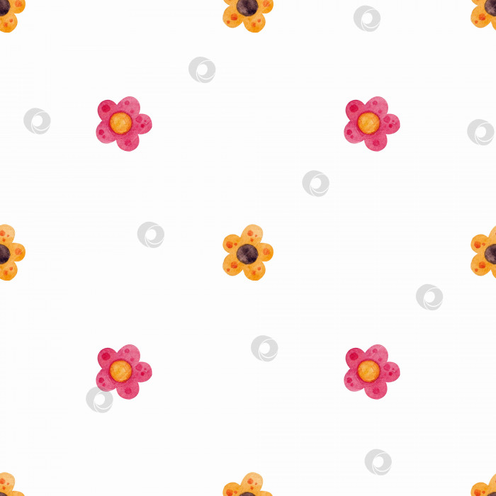 Скачать Бесшовный узор с маленькими розовыми и желтыми цветочками на белом фоне. фотосток Ozero