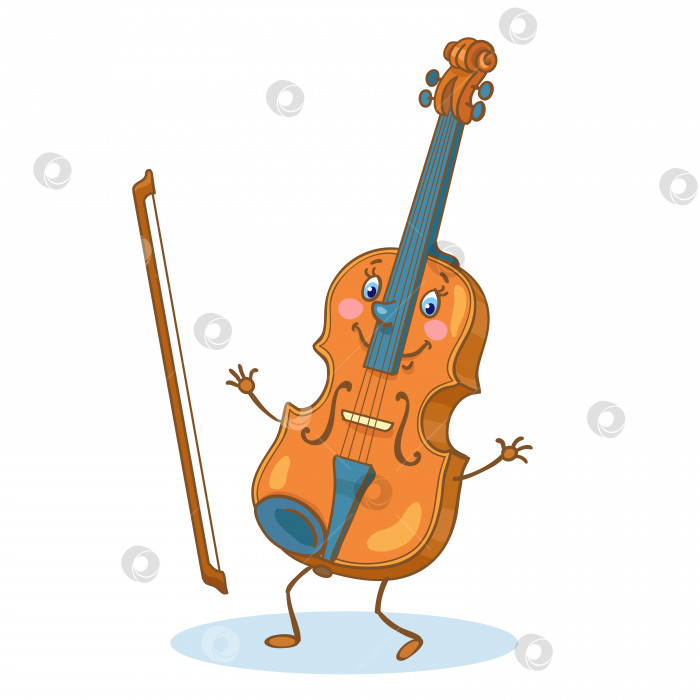 Скачать Музыкальные инструменты. Забавная танцующая скрипка в мультяшном стиле. фотосток Ozero