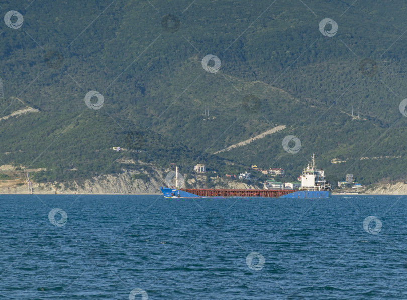 Скачать 24 августа 2025 года: Крупное грузовое судно заходит в порт Новороссийска, Россия, на Черном море, демонстрируя морской транспорт, промышленное судоходство и береговую инфраструктуру. фотосток Ozero