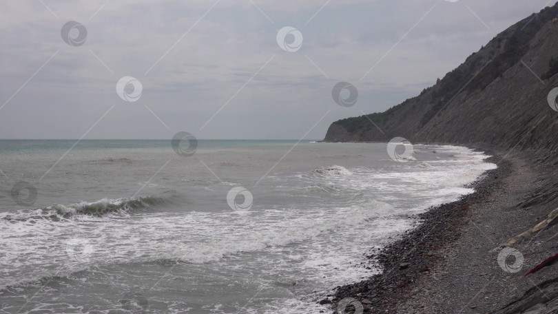 Скачать Панорамный вид на море со скалистого склона холма с соснами под ясным голубым летним небом фотосток Ozero