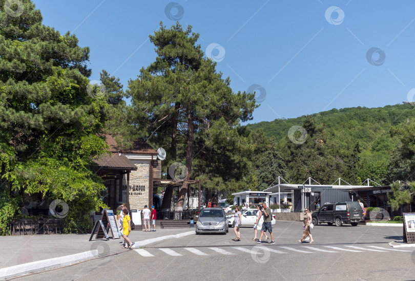 Скачать 19 августа 2025 года Вход в комплекс "Абрау-Дюрсо", утопающий в зелени и живописном ландшафте фотосток Ozero