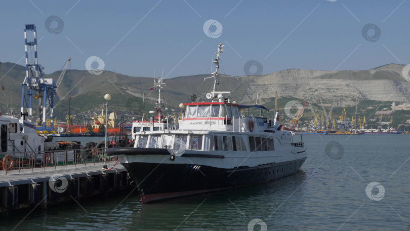 Скачать 22 августа 2025 года, вид порта Новороссийск, Россия, с грузовыми судами и кранами на побережье. Промышленный морской пейзаж на Черном море фотосток Ozero