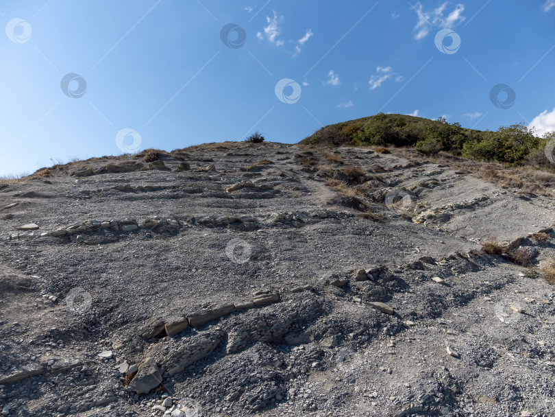 Скачать Скалистое побережье Черного моря с отвесными скалами и ясным небом, естественный морской пейзаж фотосток Ozero