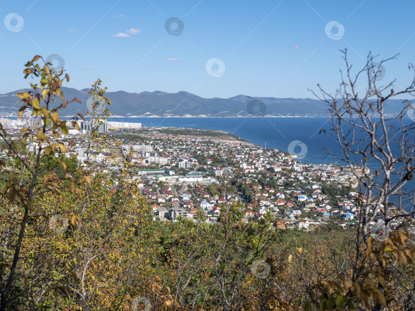 Скачать 12 августа 2025 года Вид сверху с горы Колдун на море и береговую линию в направлении курортного поселка Мысхако близ Новороссийска, Россия, на побережье Черного моря. Прибрежный ландшафт и береговая линия фотосток Ozero