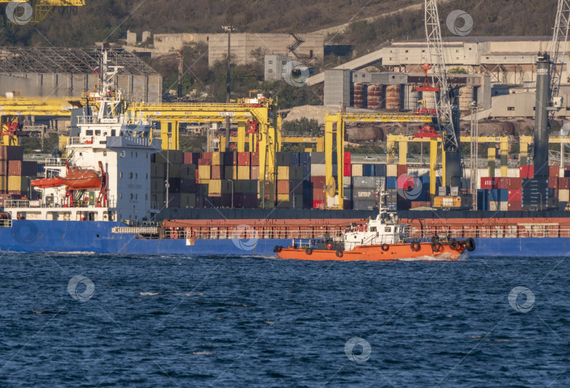Скачать 22 августа 2025 года грузовое судно "Эге Бей" плывет по Черному морю недалеко от Новороссийска, Россия. Крупное коммерческое судно движется вдоль береговой линии фотосток Ozero