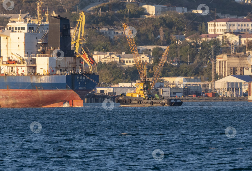 Скачать 22 августа 2025 года крупное грузовое судно Kual Bang Hai 16 заходит в порт Новороссийск, Россия. Коммерческое судно прибывает в черноморский порт. фотосток Ozero