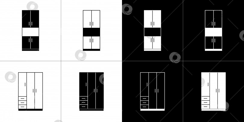 Скачать Набор мебельных иконок. Шкафы. Черно-белый фотосток Ozero