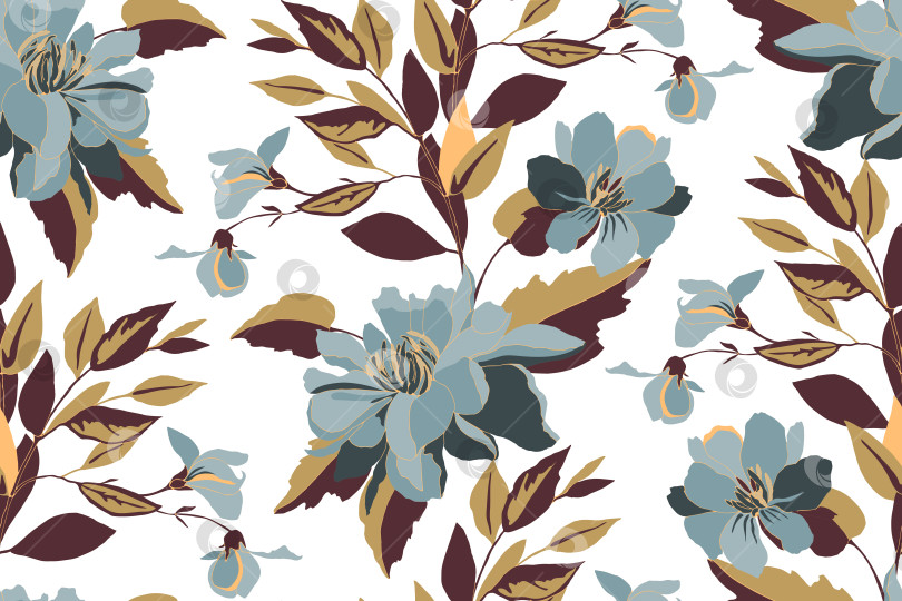 Скачать Векторный цветочный бесшовный узор с цветами и листьями фотосток Ozero
