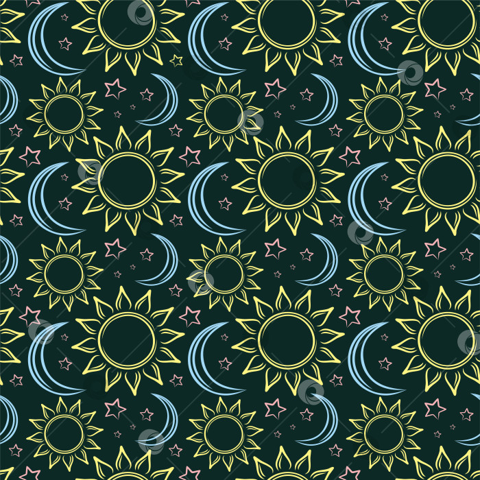 Скачать Бесшовный фон с солнцем и луной. фотосток Ozero