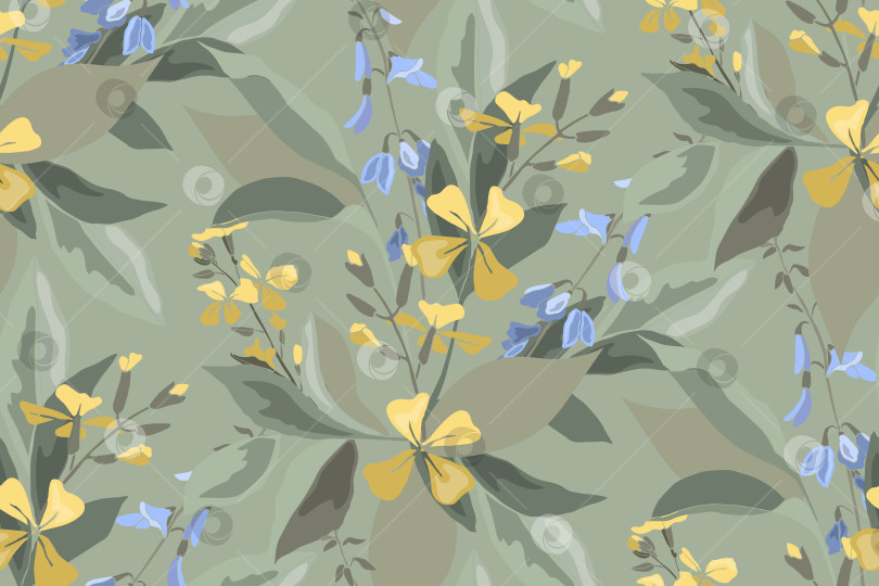 Скачать Векторный цветочный бесшовный узор с луговыми цветами и травами. фотосток Ozero