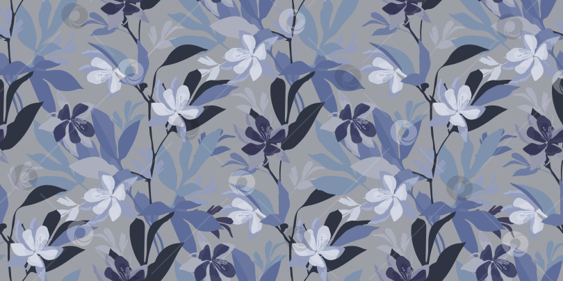Скачать Векторный цветочный бесшовный узор в оттенках синего и фиолетового фотосток Ozero