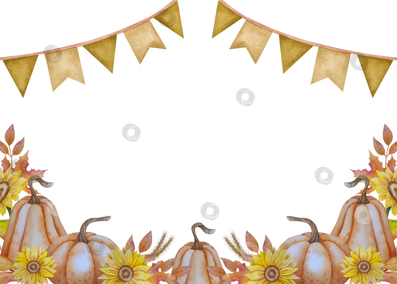 Скачать Коллекция осенних элементов. Осенние композиции с тыквами, кленовыми листьями, подсолнухом, рожью. Акварельная иллюстрация дня благодарения за урожай. Иллюстрации ручной росписи для дизайна, полиграфии, Хэллоуина, дня благодарения, социальных сетей. фотосток Ozero