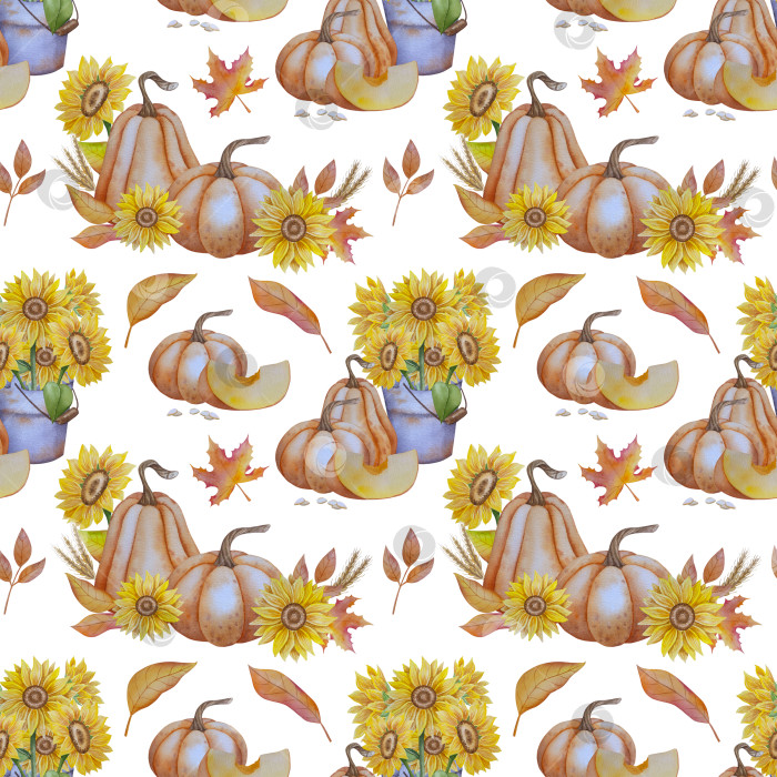 Скачать Коллекция осенних элементов. Осенние композиции с тыквами, кленовыми листьями, подсолнухом, рожью. Акварельная иллюстрация дня благодарения за урожай. Иллюстрации ручной росписи для дизайна, полиграфии, Хэллоуина, дня благодарения, социальных сетей. фотосток Ozero
