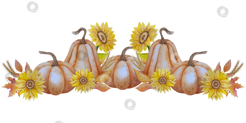 Скачать Коллекция осенних элементов. Осенние композиции с тыквами, кленовыми листьями, подсолнухом, рожью. Акварельная иллюстрация дня благодарения за урожай. Иллюстрации ручной росписи для дизайна, полиграфии, Хэллоуина, дня благодарения, социальных сетей. фотосток Ozero