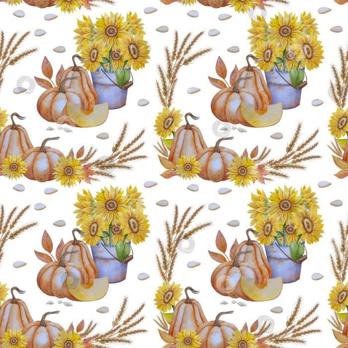 Скачать Коллекция осенних элементов. Осенние композиции с тыквами, кленовыми листьями, подсолнухом, рожью. Акварельная иллюстрация дня благодарения за урожай. Иллюстрации ручной росписи для дизайна, полиграфии, Хэллоуина, дня благодарения, социальных сетей. фотосток Ozero