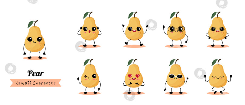 Скачать Коллекция милых персонажей-груш, выражающих разнообразные эмоции и позы фотосток Ozero