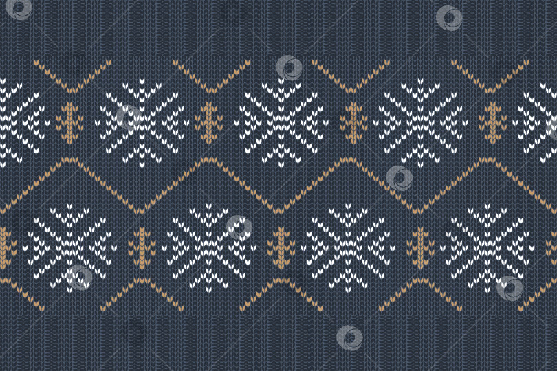 Скачать Векторный бесшовный узор скандинавского вязания в синем, белом цветах со снежинками фотосток Ozero