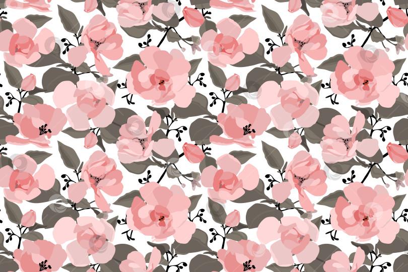 Скачать Векторный цветочный бесшовный узор с китайской розой. фотосток Ozero