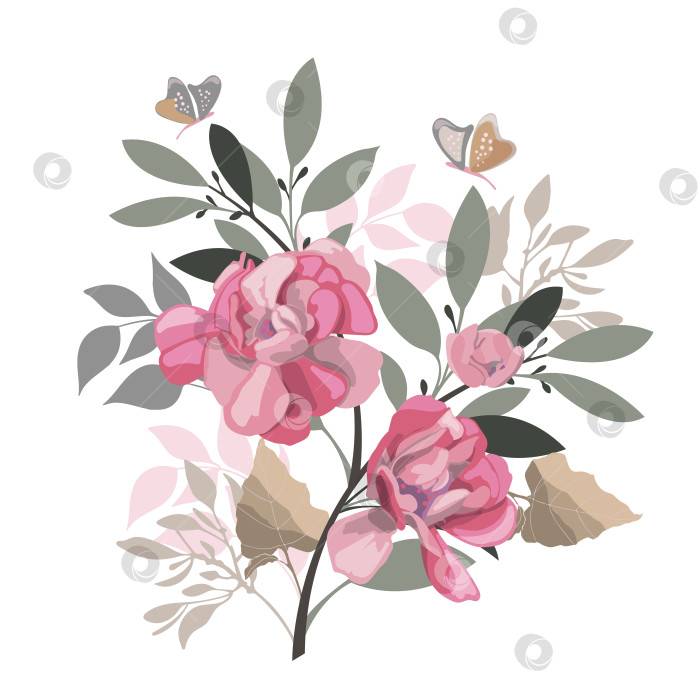 Скачать Векторная цветочная иллюстрация. Букет из розовых цветов, веточек фотосток Ozero