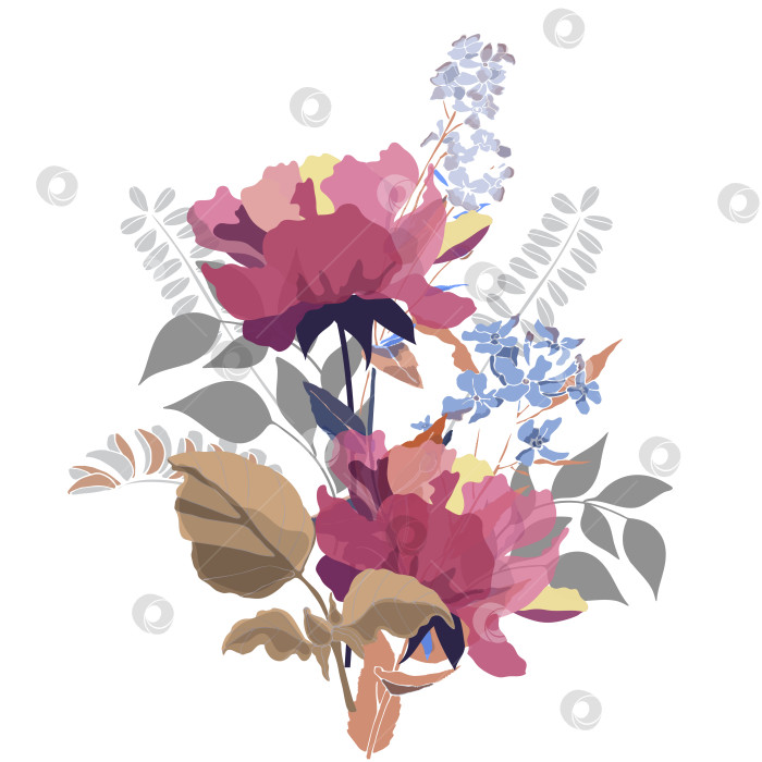 Скачать Векторная цветочная иллюстрация. Букет красных садовых цветов на белом фоне фотосток Ozero