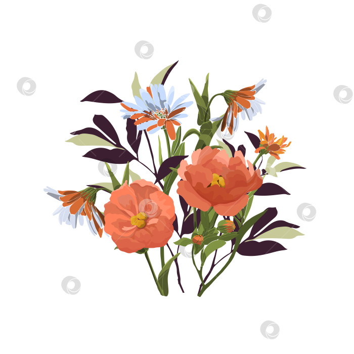 Скачать Векторная цветочная иллюстрация. Букет из оранжевых и коралловых цветов фотосток Ozero