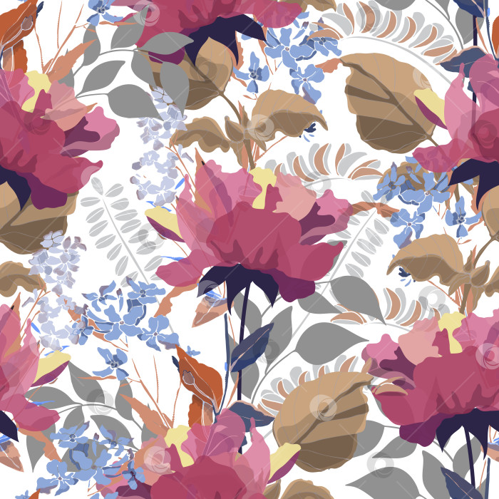 Скачать Векторный цветочный бесшовный узор. Красные садовые цветы, выделенные на белом фотосток Ozero