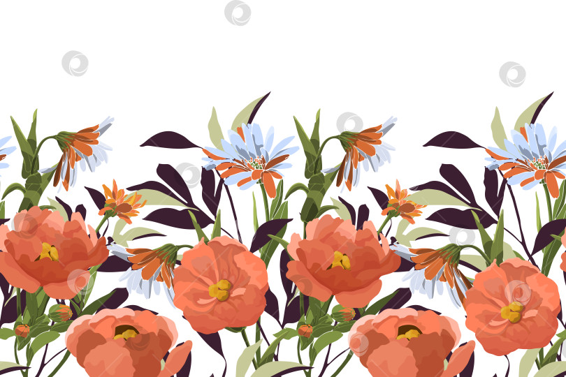 Скачать Векторный цветочный бесшовный узор, кайма. фотосток Ozero