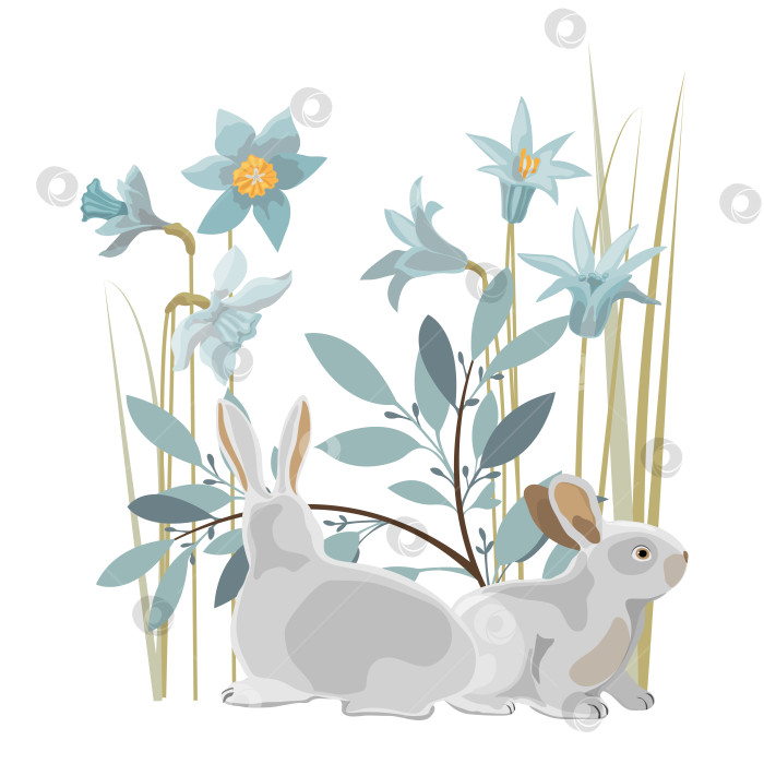 Скачать Векторная пасхальная открытка. Два кролика фотосток Ozero