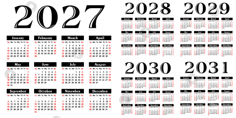 Скачать Шаблоны календарей на 2027 - 2031 годы. фотосток Ozero