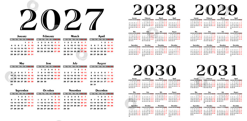 Скачать Шаблоны календаря на 2027-2031 годы. фотосток Ozero