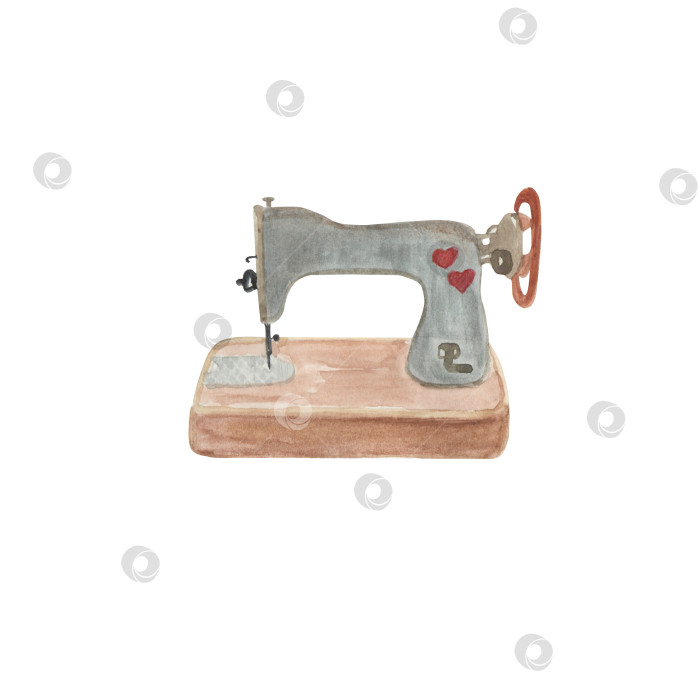 Скачать Акварельная иллюстрация швейного набора. Иллюстрации, выполненные от руки, швейная машинка. фотосток Ozero