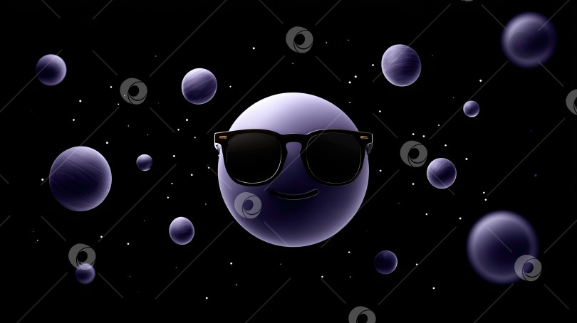 Скачать Крутой фиолетовый персонаж в солнцезащитных очках в глубоком космосе фотосток Ozero