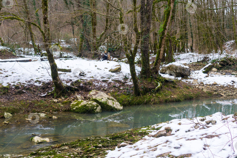 Скачать Ручей в лесу. Зимний пейзаж. Река в лесу. фотосток Ozero