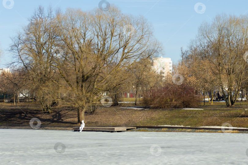 Скачать Девушка на берегу Нижнего Черневского пруда, Москва. фотосток Ozero