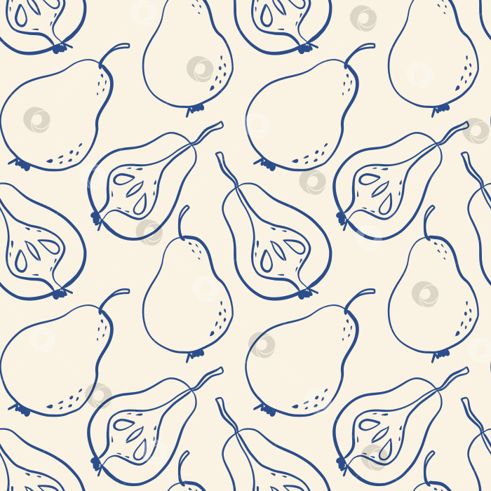 Скачать Бесшовный узор ручной работы с грушами в синем монохромном стиле. фотосток Ozero