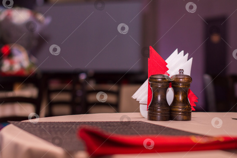 Скачать Солонка и перечница стоят на столике в ресторане фотосток Ozero