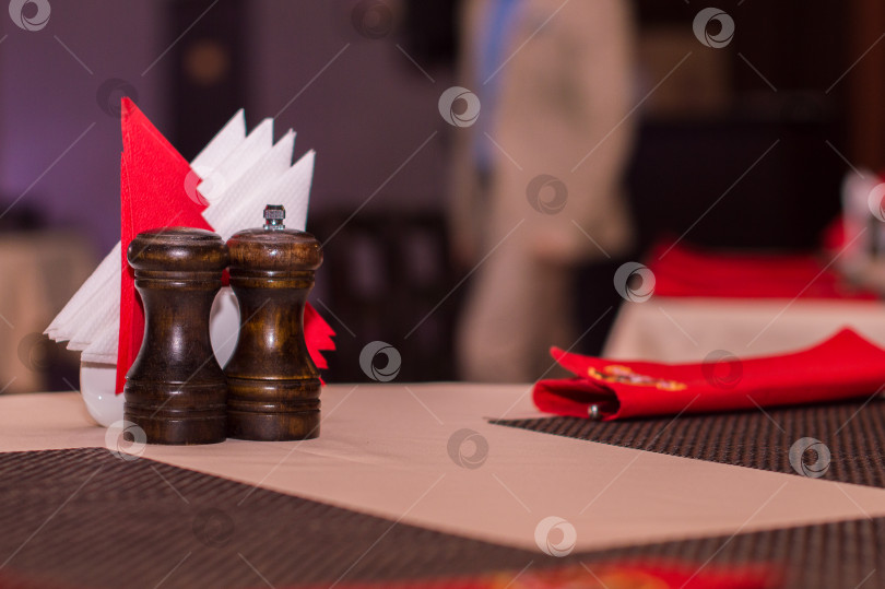 Скачать Солонка и перечница стоят на столике в ресторане фотосток Ozero