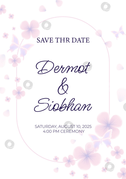 Скачать Свадебное приглашение с цветами и бабочками. Редактируемый векторный шаблон. фотосток Ozero