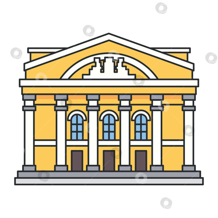 Скачать Классическое здание театра с колоннами, выделяющимися на белом фоне. Историческая достопримечательность архитектуры. фотосток Ozero