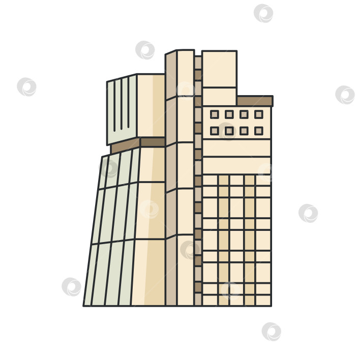 Скачать Современное офисное здание со стеклянным фасадом, выделяющимся на белом фоне. Современная городская архитектура. фотосток Ozero