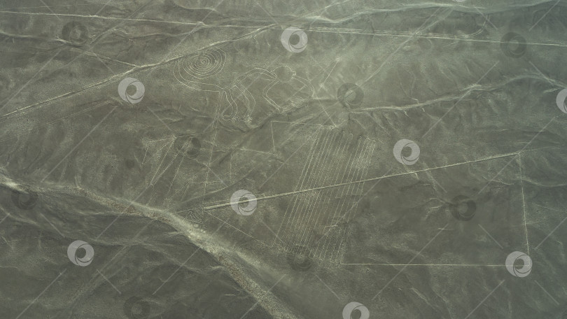 Скачать Плато Наска. Вид с высоты птичьего полета. На песке пустыни есть гигантские геоглифы. фотосток Ozero