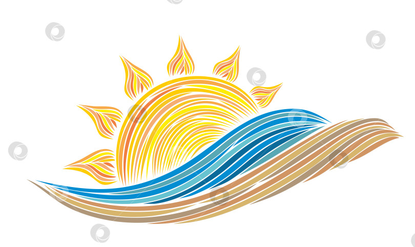 Скачать Рассвет солнца в море с песчаным пляжем. фотосток Ozero