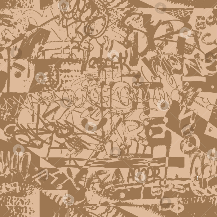 Скачать Монохромный коричневый, 2 цвета, бесшовный гранжевый узор для текстиля для мальчиков, спортивной городской одежды. Текстура граффити в стиле гранж, повторяющийся принт. Повторяющийся орнамент на стенах в стиле стрит-арт. Векторный фон фотосток Ozero