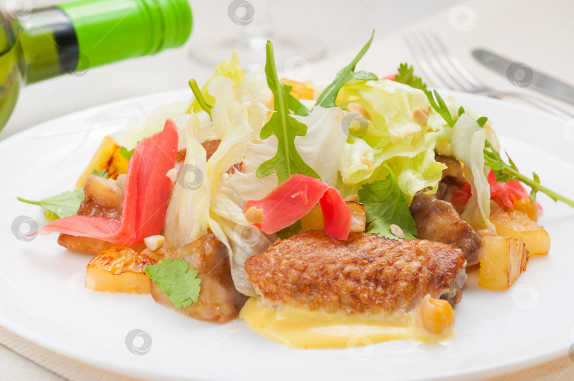 Скачать салат с куриными крылышками ананасом картофелем имбирем рукколой фотосток Ozero