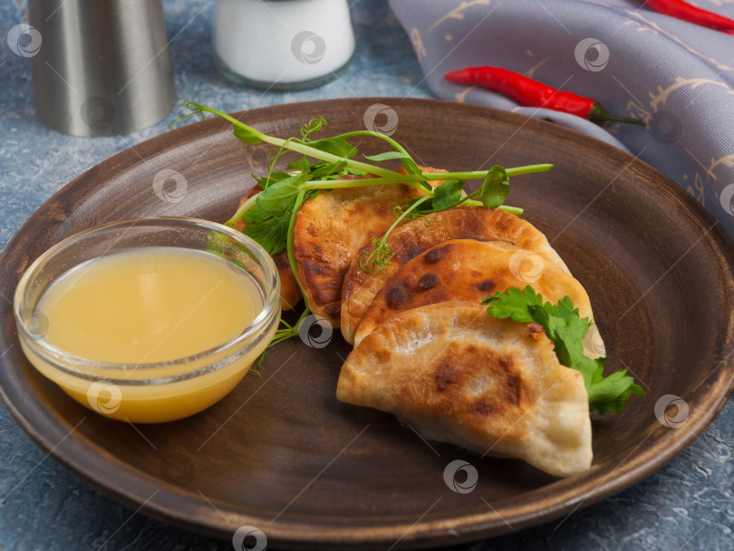 Скачать маленькие мясные пирожки-посикунчики с горчичным соусом. Русская кухня фотосток Ozero