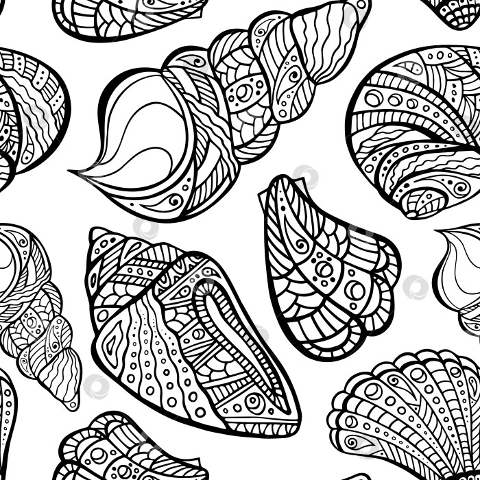 Скачать Полинезийская раковина с неровным бесшовным рисунком. Бесконечная текстура раковины в стиле дзен-арт. Море маори повторяется в произвольном порядке на безграничном фоне. Дизайн поверхности океана племени. Хаотичный морской орнамент для раскраски фотосток Ozero