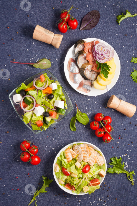 Скачать Основа для салатов и холодных закусок из меню flat lay фотосток Ozero