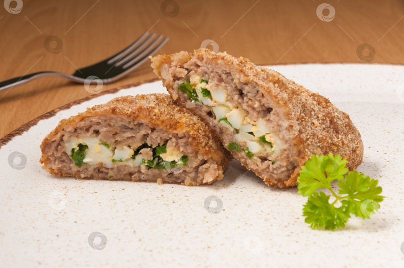 Скачать мясные зразы с зеленым луком и яйцом. закрыть фотосток Ozero