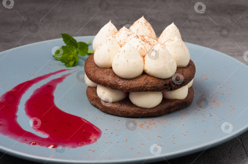 Скачать вкусное шоколадное печенье со сливочно-ягодным соусом фотосток Ozero